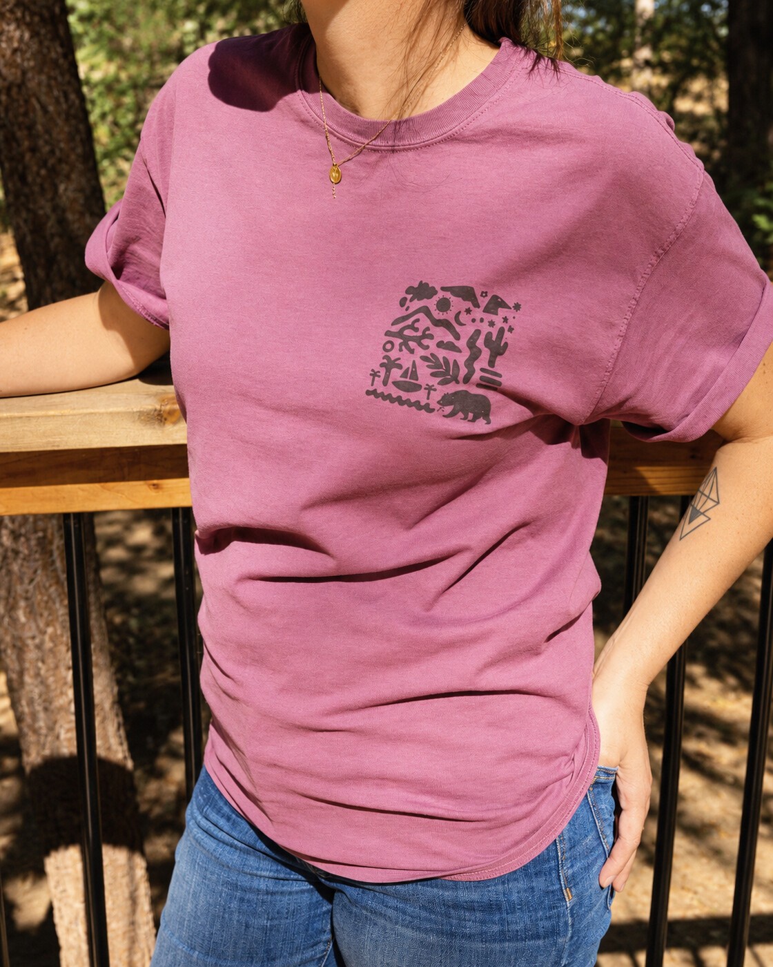 Purple tee front graphic detail