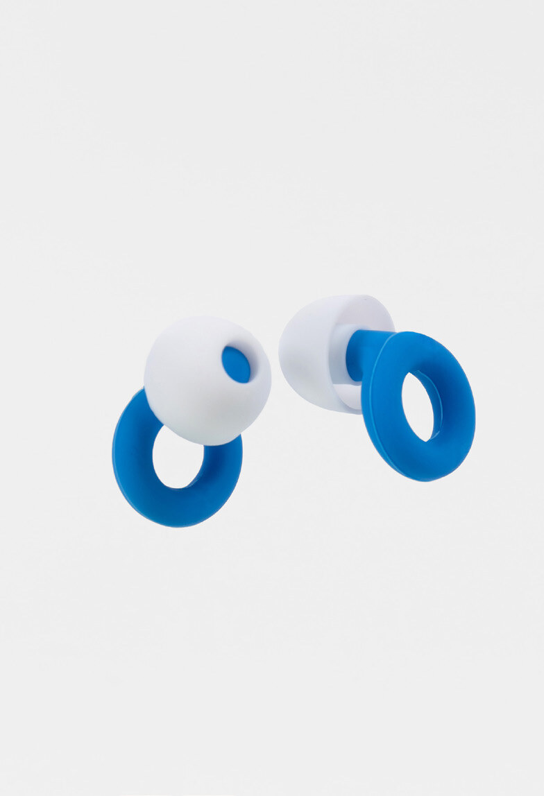 Blue and white earplugs