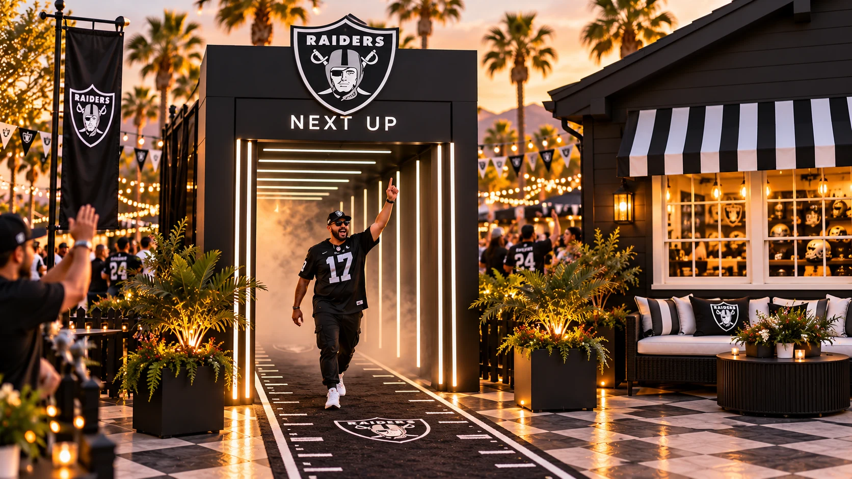 Fan entering a lit NEXT UP player tunnel at the Raiders activation