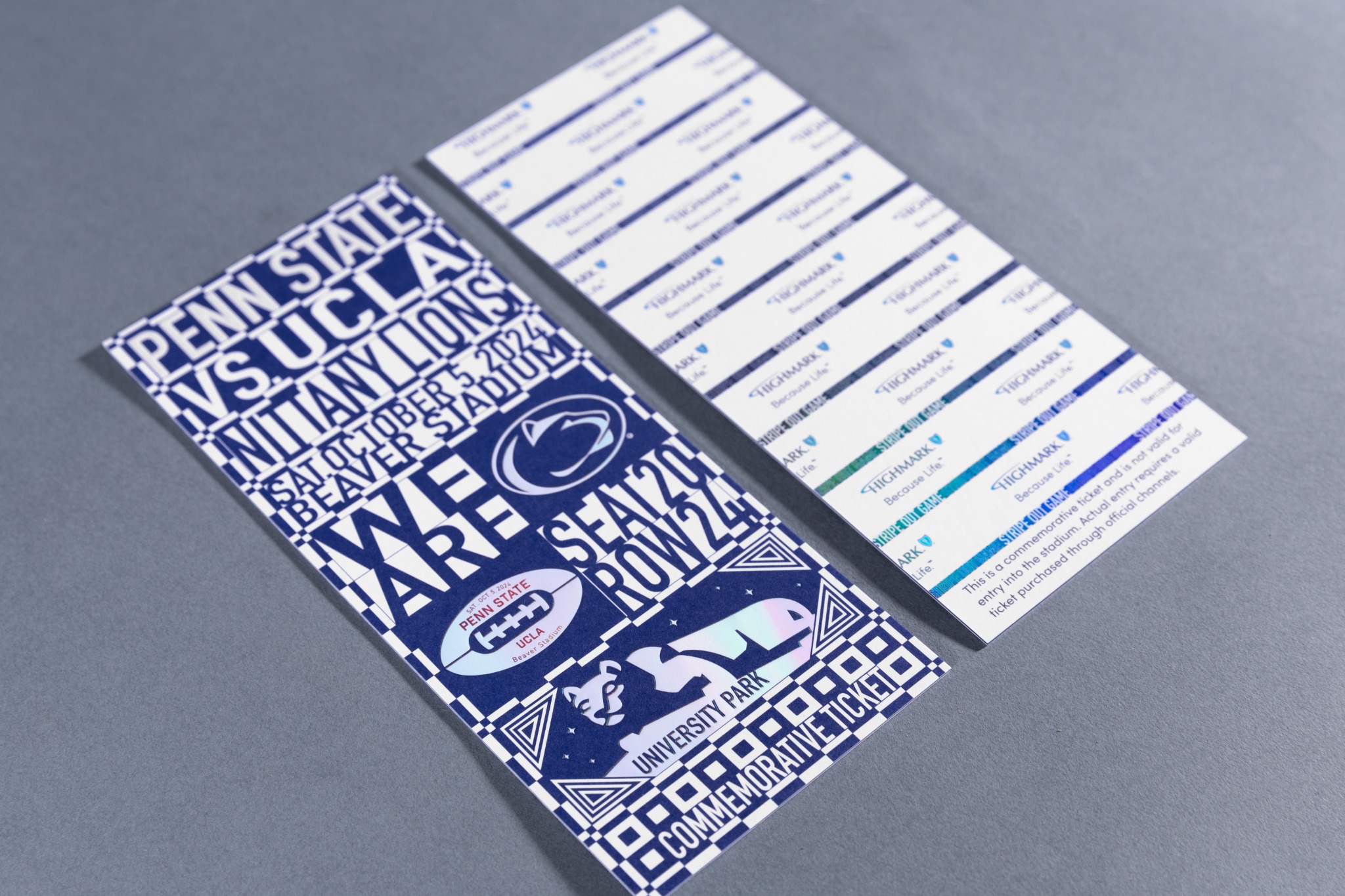 Front and back of the Penn State commemorative ticket